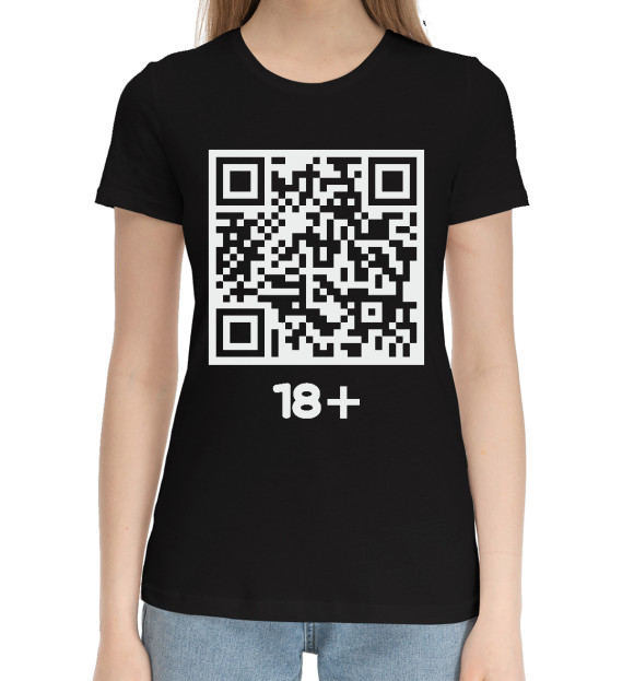 Женская хлопковая футболка с изображением 18+ цвета Черный