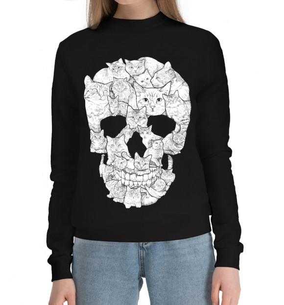 Женский хлопковый свитшот с изображением Коточереп цвета Черный