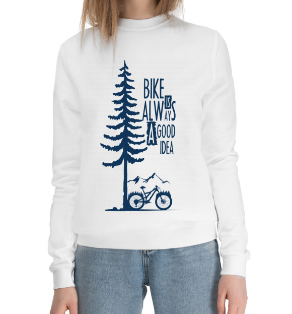 Женский хлопковый свитшот с изображением Bike цвета Белый