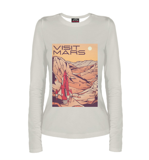 Женский лонгслив с изображением Visit Mars цвета Белый