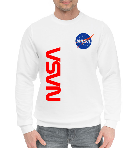 Мужской хлопковый свитшот с изображением NASA цвета Белый