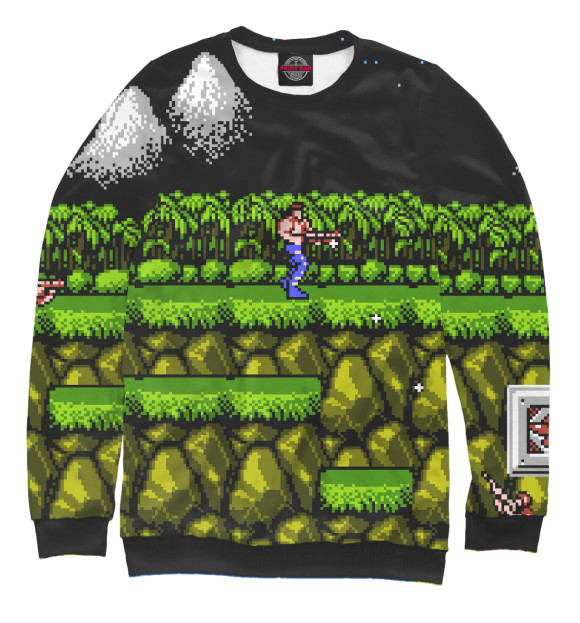 Мужской свитшот с изображением Contra 8 bit цвета Белый