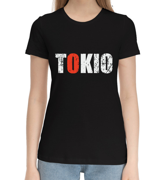 Женская хлопковая футболка с изображением Tokio цвета Черный