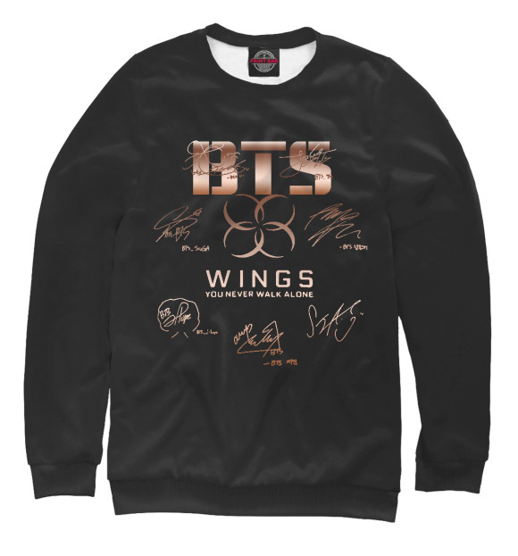 Мужской свитшот с изображением BTS Wings автографы цвета Белый