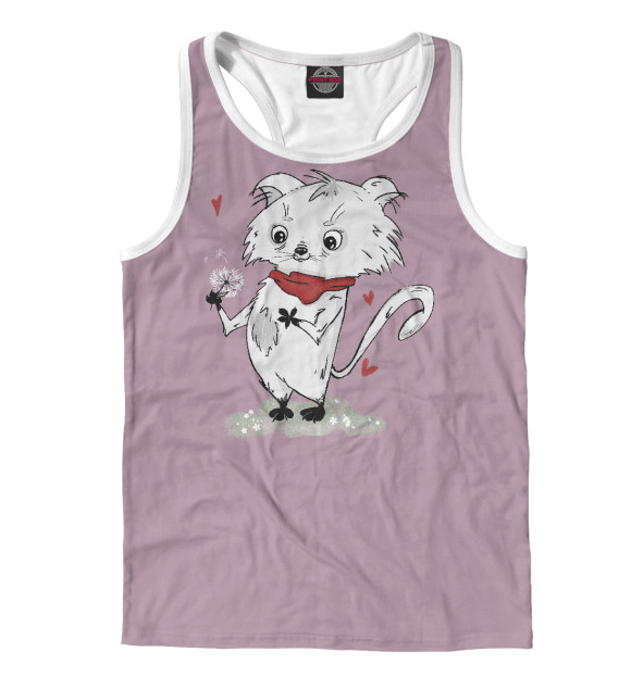 Мужская майка-борцовка с изображением Романтичный котик (розовый фон) цвета Белый