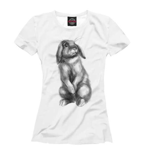 Женская футболка с изображением Черный кролик чудной цвета Белый