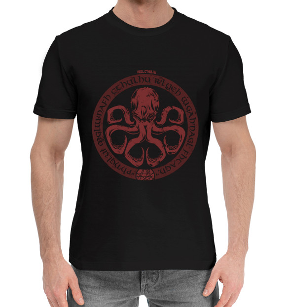 Мужская хлопковая футболка с изображением Hail Cthulhu цвета Черный