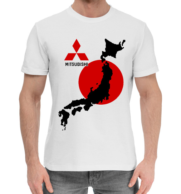 Мужская хлопковая футболка с изображением Mitsubishi - Япония цвета Белый