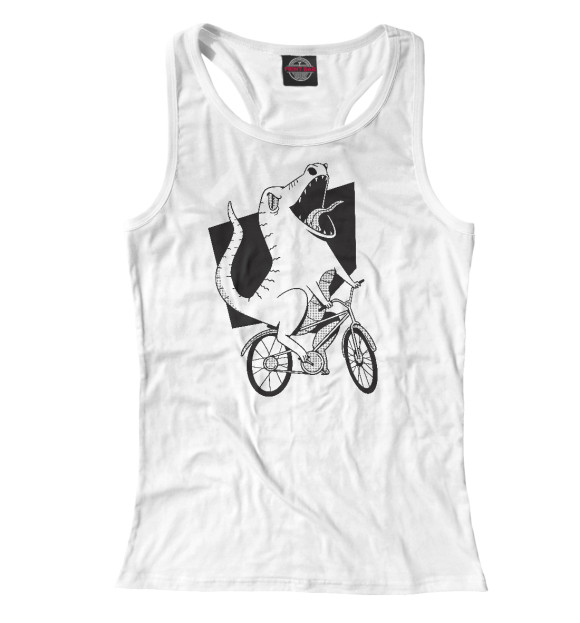 Женская майка-борцовка с изображением Динозавр Байкер цвета Белый