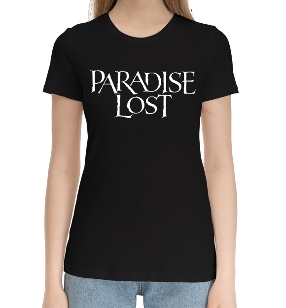 Женская хлопковая футболка с притом Paradise lost цвета Черный Женская хлопковая футболка с изображением Paradise lost цвета Черный