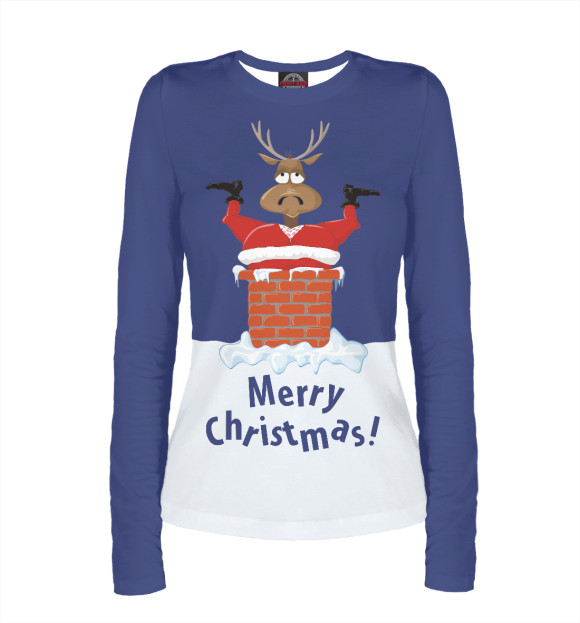 Женский лонгслив с изображением Merry Christmas цвета Белый