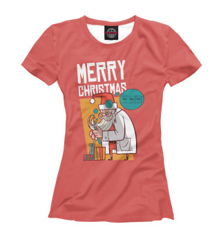 Женская футболка Санта учёный