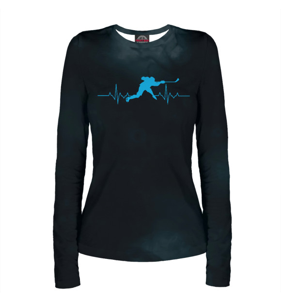 Женский лонгслив с изображением Ice Hockey Heartbeat цвета Белый