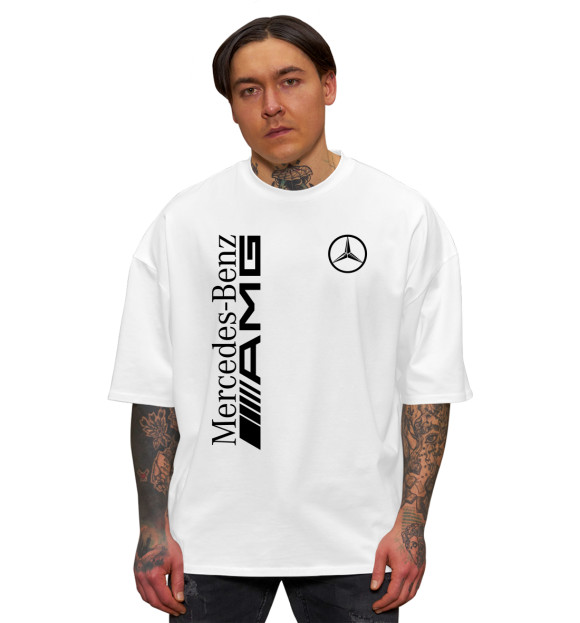 Мужская футболка оверсайз с изображением Mersedes-Benz AMG цвета Белый