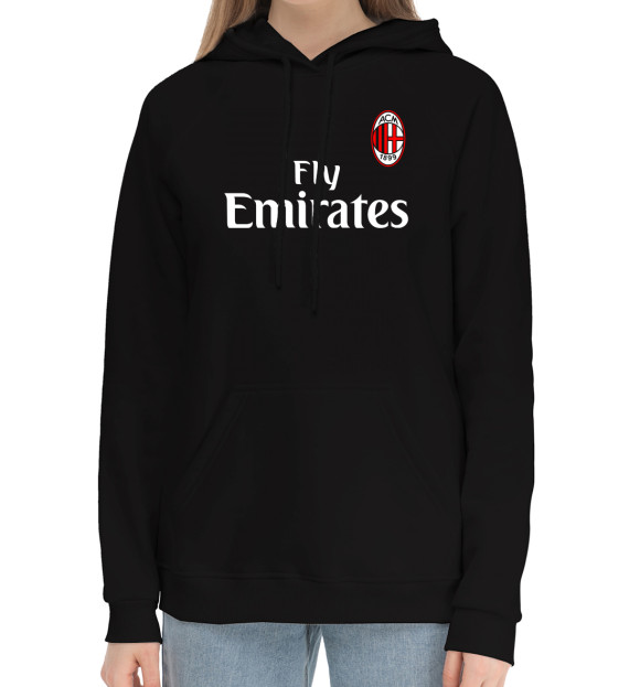 Женский хлопковый худи с изображением AC Milan цвета Черный