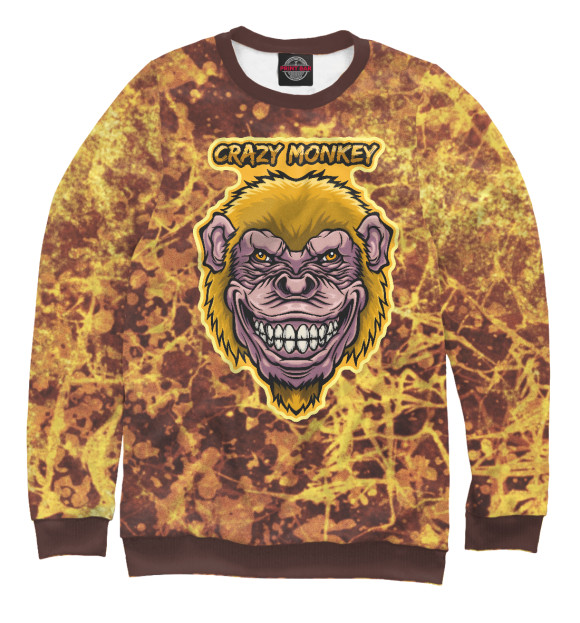 Свитшот для девочек с изображением Yellow crazy monkey цвета Белый