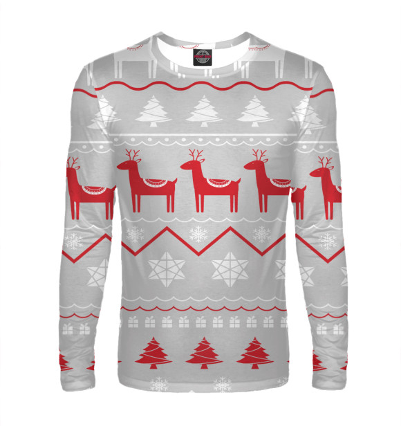 Мужской лонгслив с изображением Скандинавские Олени цвета Белый