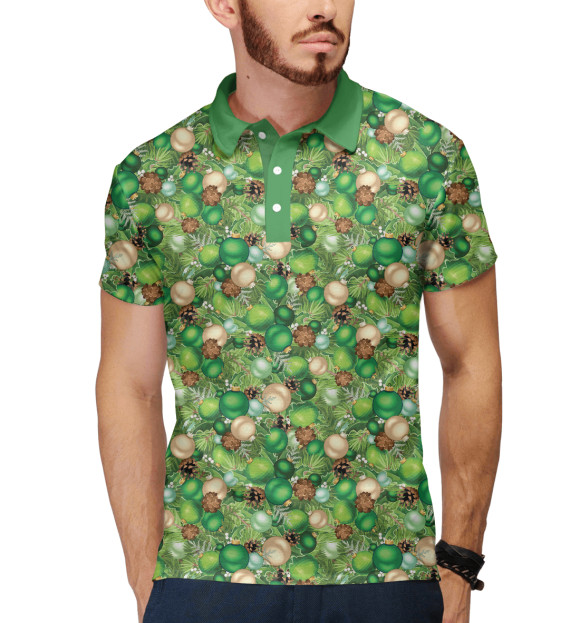 Мужское поло с изображением Новый Год цвета Белый