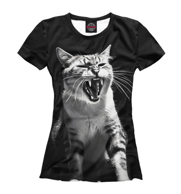 Женская футболка с изображением Орущий вредный кот цвета Белый