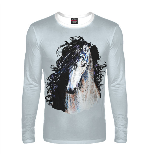 Мужской лонгслив с изображением Лошадь нежность цвета Белый
