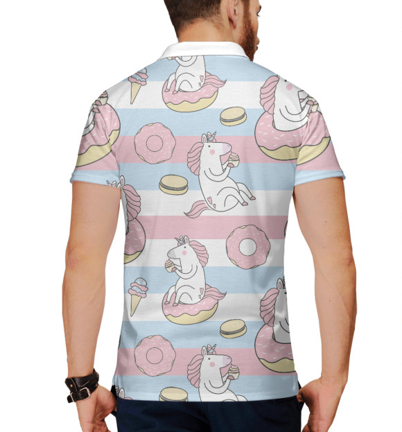 Мужское поло с притом Единорог и сладости цвета Белый Мужское поло с изображением Единорог и сладости цвета Белый