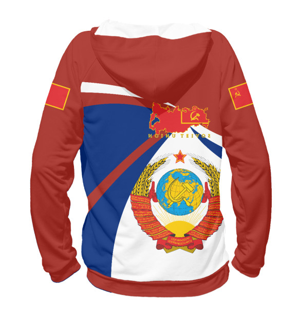 Женское худи с изображением СССР на фоне флага РФ цвета Белый