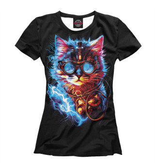 Женская футболка Светящийся кот стимпанк