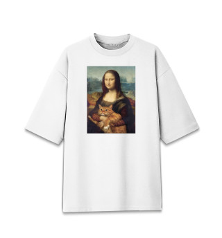 Женская футболка оверсайз Мона Лиза и толстый кот