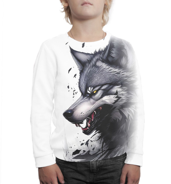 Свитшот для мальчиков с изображением Волк цвета Белый