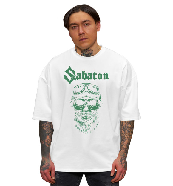 Мужская футболка оверсайз с изображением Sabaton цвета Белый