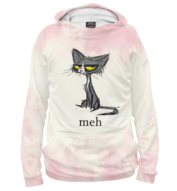 Женское худи с изображением Funny Meh Cat цвета Белый