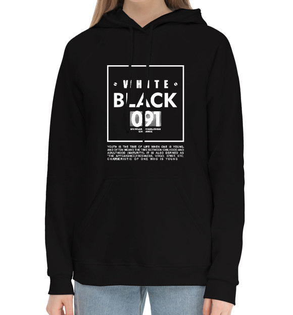 Женский хлопковый худи с изображением Black and white 091 цвета Черный