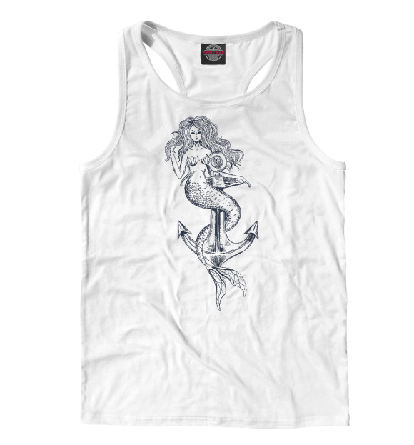 Мужская майка-борцовка с изображением Русалка и якорь цвета Белый