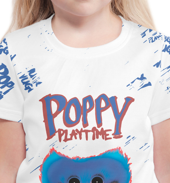 Футболка для девочек с изображением Poppy Playtime цвета Белый