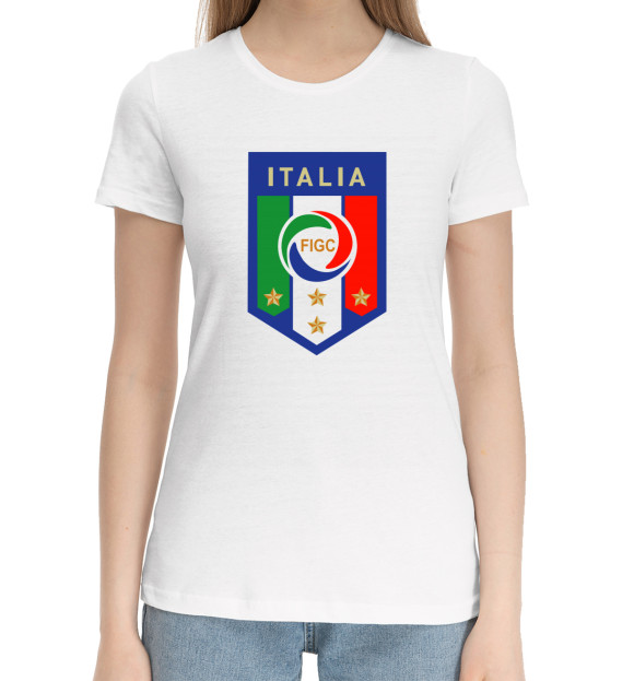 Женская хлопковая футболка с изображением Сборная Италии цвета Белый
