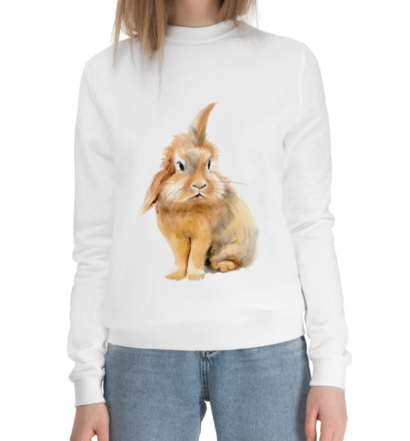 Женский хлопковый свитшот с изображением Рыжий кролик цвета Белый