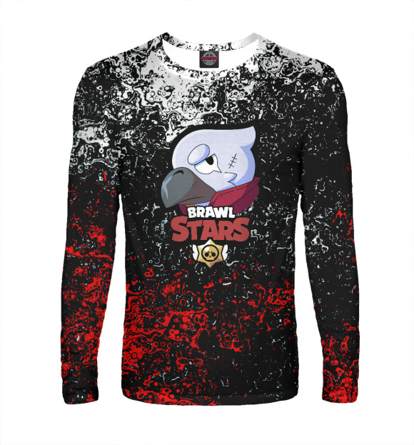 Мужской лонгслив с притом Brawl Stars Crow цвета Белый Мужской лонгслив с изображением Brawl Stars Crow цвета Белый