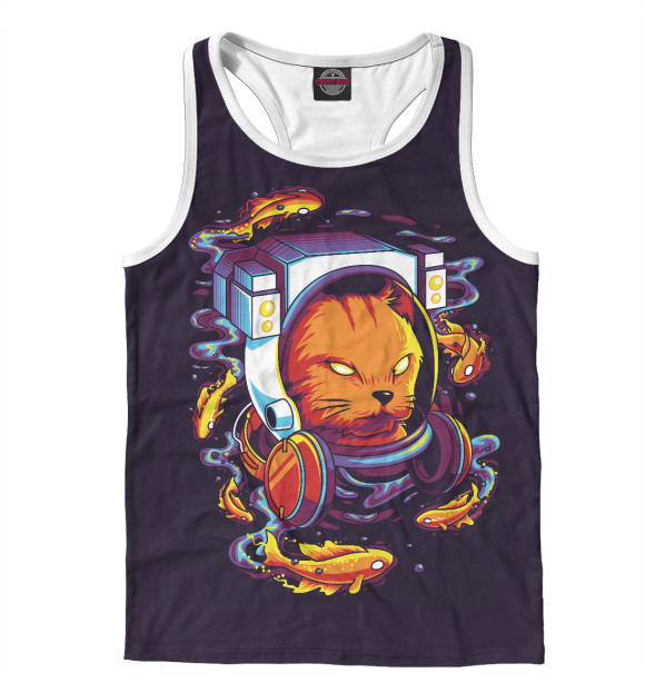 Мужская майка-борцовка с изображением Кошачья музыка цвета Белый