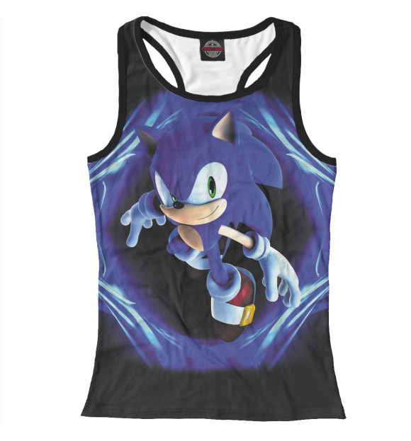 Женская майка-борцовка с притом Sonic цвета Белый Женская майка-борцовка с изображением Sonic цвета Белый