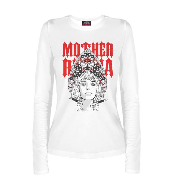 Женский лонгслив с изображением Матушка россия цвета Белый