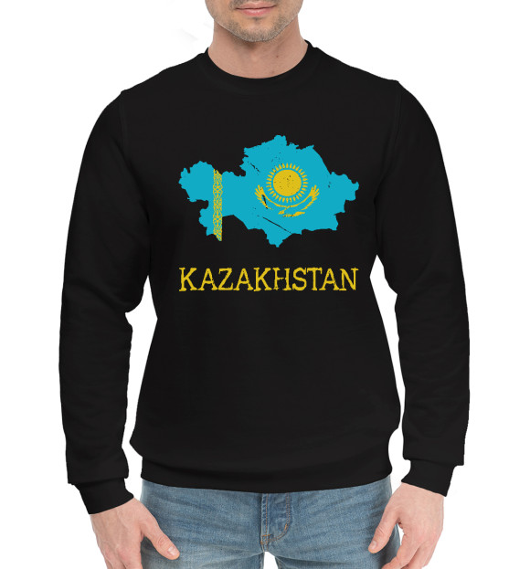 Мужской хлопковый свитшот с изображением Kazakhstan цвета Черный