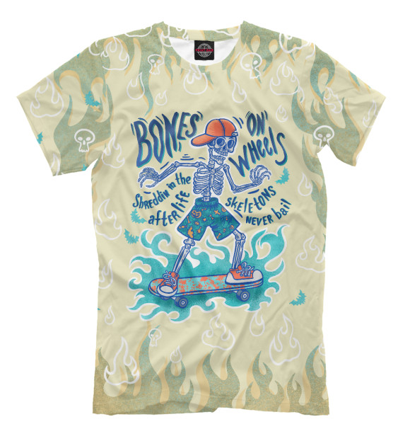 Футболка для мальчиков с изображением Скелет катается на скейтборде бежевый цвета Белый