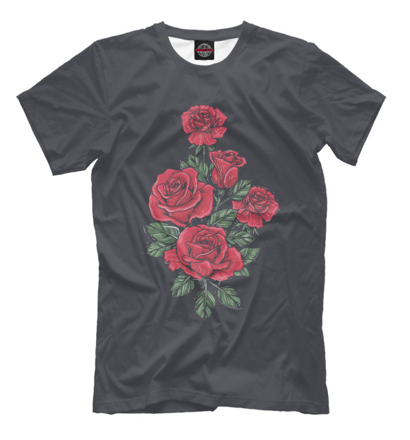 Мужская футболка с изображением Красные розы цвета Белый