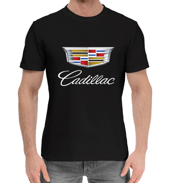 Мужская хлопковая футболка с изображением Cadillac цвета Черный