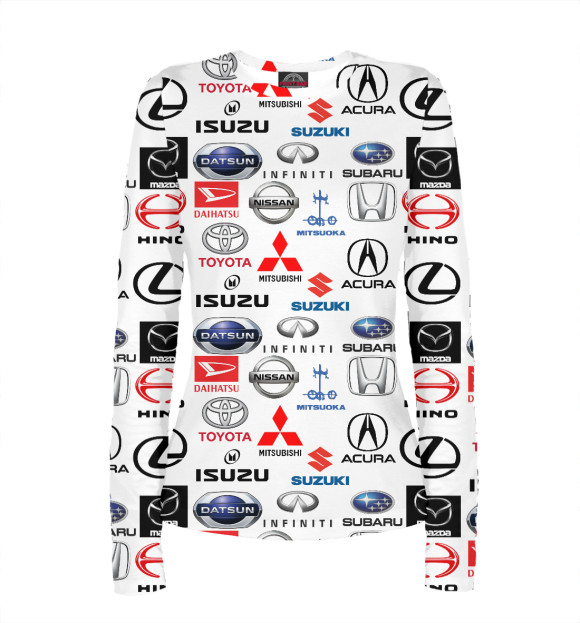 Женский лонгслив с изображением Логотипы авто цвета Белый
