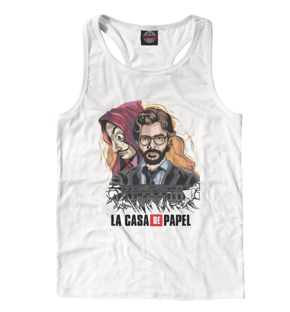 Мужская майка-борцовка с притом Бумажный дом цвета Белый Мужская майка-борцовка с изображением Бумажный дом цвета Белый