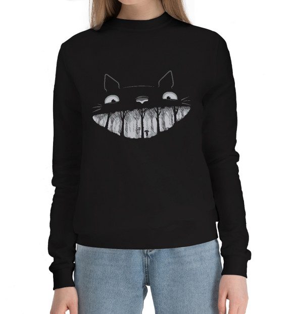 Женский хлопковый свитшот с изображением Smiling Totoro цвета Черный