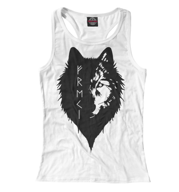Женская майка-борцовка с изображением Волк Одина цвета Белый