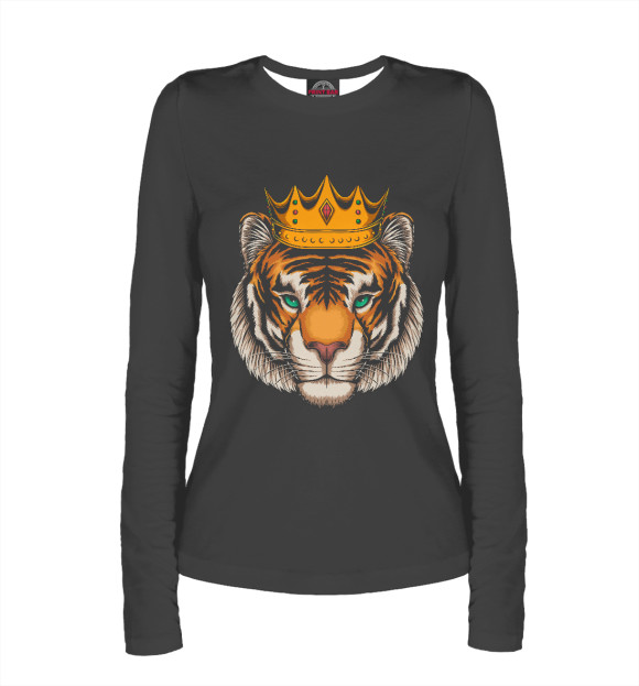Женский лонгслив с изображением Тигр в короне цвета Белый