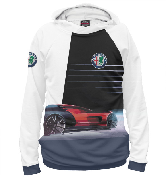 Мужское худи с изображением Alfa Romeo sketch цвета Белый